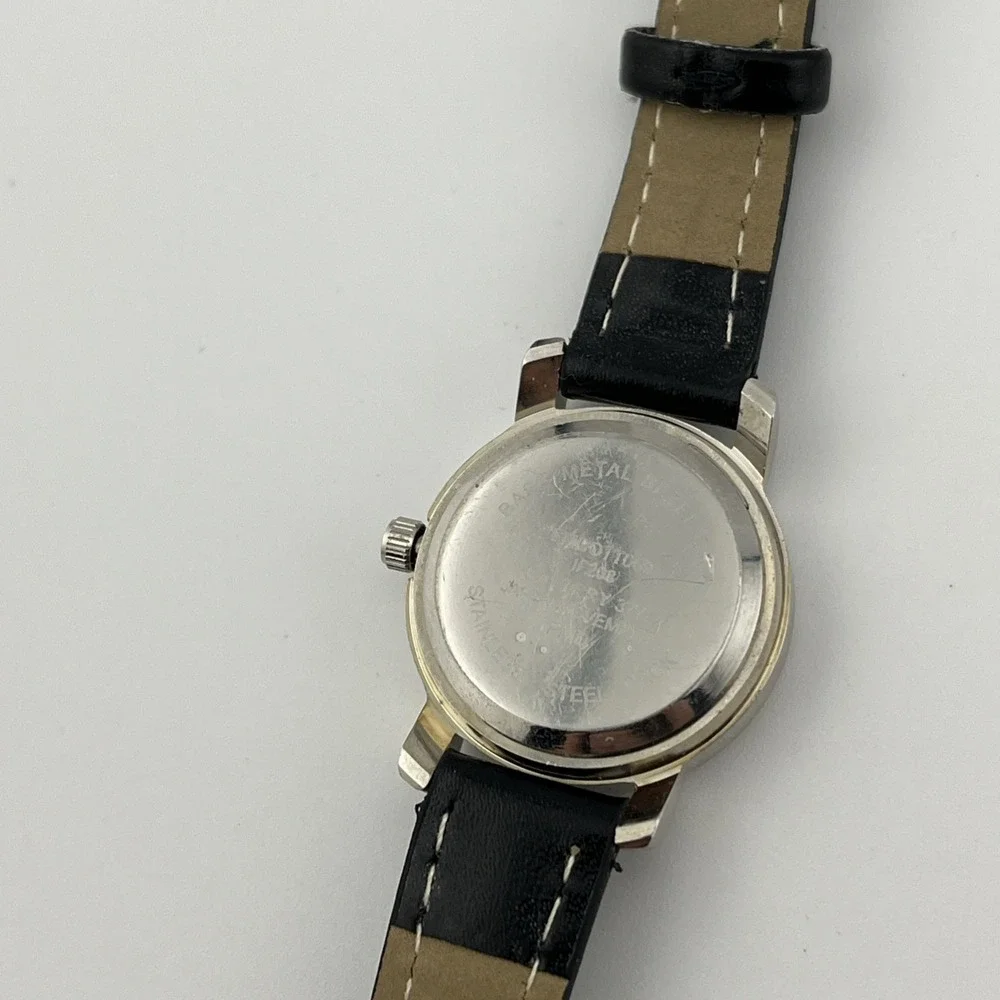 Time and Tru Watch Women 24mm Silver Case Black Faux‎ Leather Band- New Battery